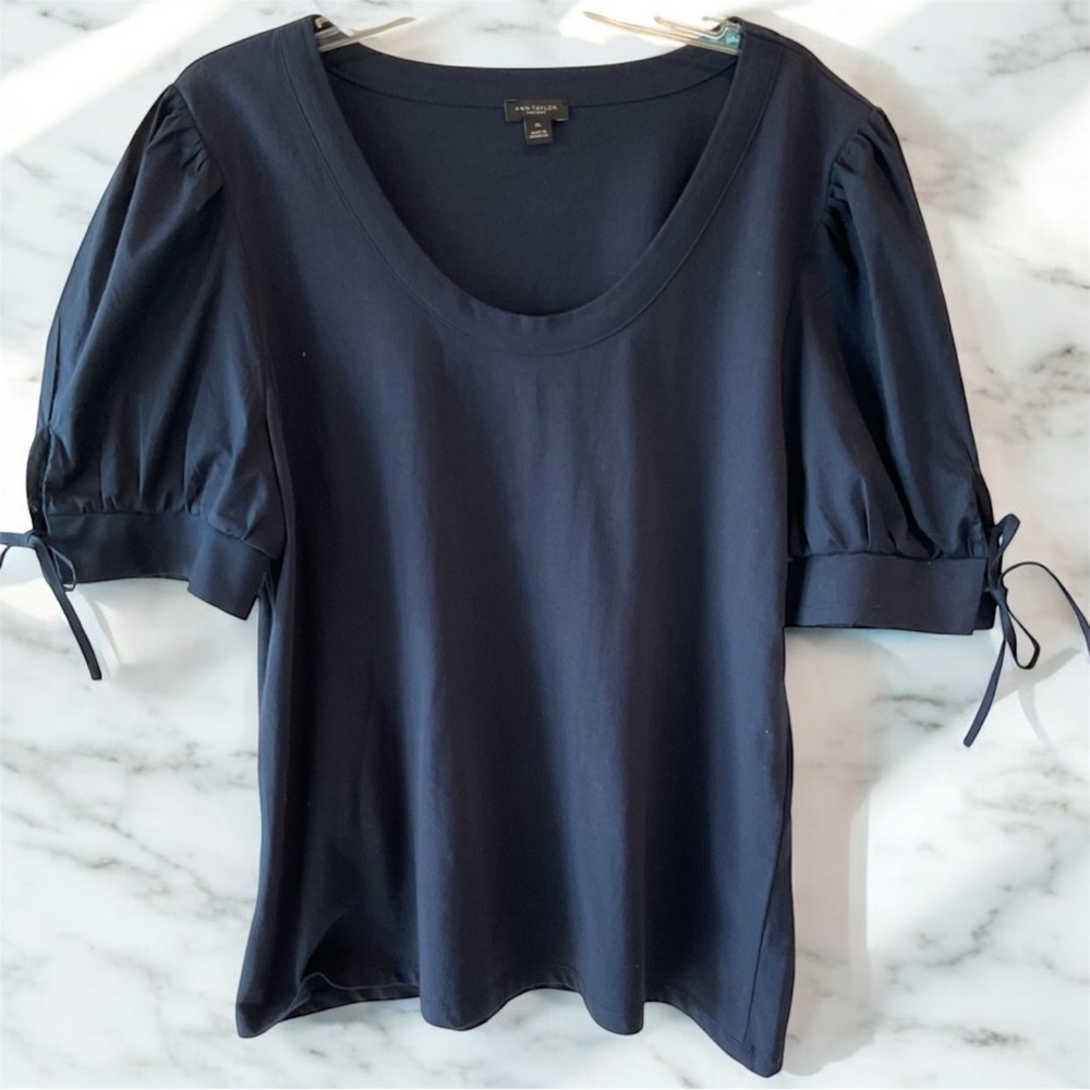 Ann Taylor Midnight Blue Puff Sleeve Blouse